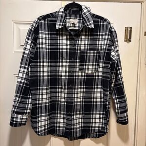 Universal Thread Womens Black White Plaid Button Up Flannel Shirt Oversized Med